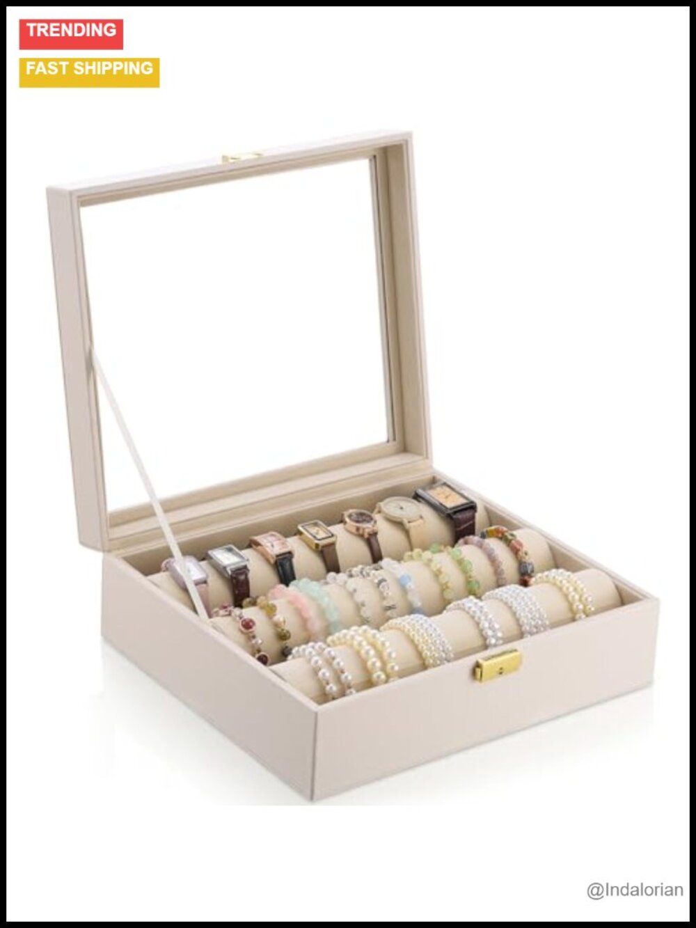 PU Leather Bracelet Display Holder with Lock, 3 Removable Rolls Jewelry